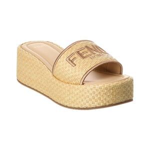 Fendi Sunshine Raffia Platform Sandal, Beige